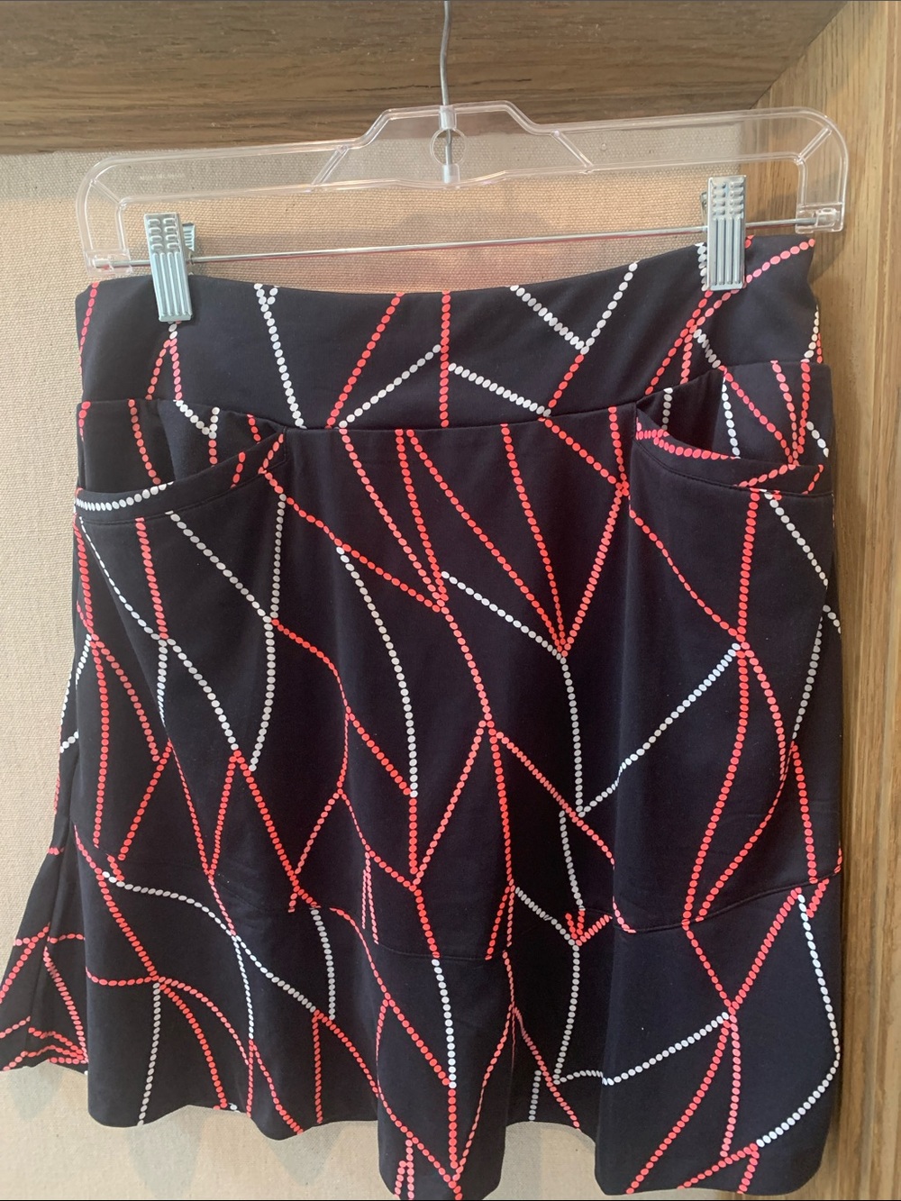 Tail Geometric Mini Skirt in Black & Coral